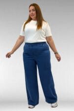Büyük Beden Beli Lastikli Bolpaça Kot Pantolon - Açık Mavi - 9182-9 - Görsel 3