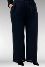 67023 Büyük Beden Önü Pile Detaylı Müslin Pantolonlu Takım - Siyah - Large Moda - Görsel 5