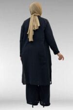 67023 Büyük Beden Önü Pile Detaylı Müslin Pantolonlu Takım - Siyah - Large Moda - Görsel 6