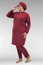 1732 Büyük Beden Balıkçı Yaka Fermuarlı Mayo - Bordo - Large Moda - Görsel 5