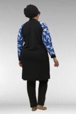 1732 Büyük Beden Balıkçı Yaka Fermuarlı Mayo - Fırça Desen Saks-Siyah - Large Moda - Görsel 6