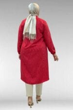 68017 Büyük Beden Hakim Yakalı Kolları Lastikli Tunik - Kırmızı - Large Moda - Görsel 6