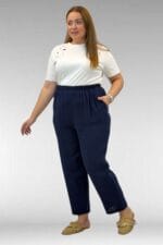 59022 Büyük Beden Paçası Yarım Lastikli Müslin Pantolon - Lacivert - Large Moda - Görsel 5