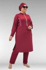1733 Büyük Beden Fermuarlı Tesettür Mayo - Bordo - Large Moda - Görsel 4
