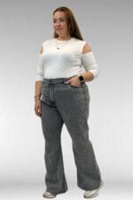 69004 Büyük Beden Yanları Taşlı İspanyol Kot Pantolon - Siyah - Large Moda - Görsel 3