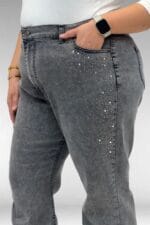 69004 Büyük Beden Yanları Taşlı İspanyol Kot Pantolon - Siyah - Large Moda - Görsel 2