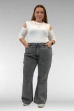 69004 Büyük Beden Yanları Taşlı İspanyol Kot Pantolon - Siyah - Large Moda - Görsel 4