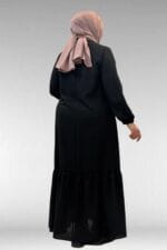 42027 Büyük Beden Eteği Büzgülü  Keten Elbise - Siyah - Large Moda - Görsel 5