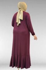 Büyük Beden Önü Çıma Detaylı Penye Elbise - Bordo - 62006 - Görsel 6