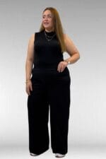Büyük Beden Beli Lastikli Bolpaça Kot Pantolon - Siyah - 9182-9 - Görsel 2