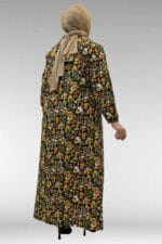 62007 Büyük Beden Kolu Lastikli Elbise - Desenli Siyah - Large Moda - Görsel 5