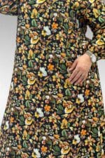 62007 Büyük Beden Kolu Lastikli Elbise - Desenli Siyah - Large Moda - Görsel 2