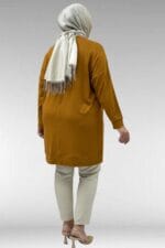 68027 Büyük Beden Yıldız Taş Baskılı Penye Tunik - Hardal - Large Moda - Görsel 6