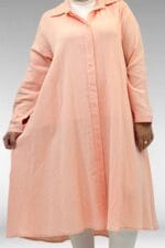 58093-1 Büyük Beden Mevlana Kesim Müslin Gömlek - Toz Pembe - Large Moda - Görsel 8