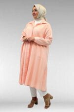 58093-1 Büyük Beden Mevlana Kesim Müslin Gömlek - Toz Pembe - Large Moda - Görsel 11