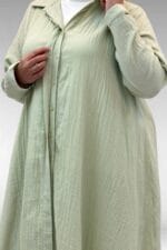 Büyük Beden Mevlana Kesim Müslin Gömlek - Su Yeşili - 58093 - Görsel 7