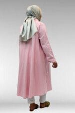 Büyük Beden Mevlana Kesim Müslin Gömlek - Şeker Pembesi - 58093 - Görsel 14
