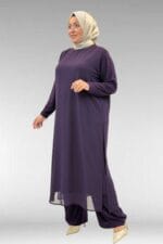Büyük Beden Sandy-Şifon Takım - Mürdüm - 67024 - Görsel 9