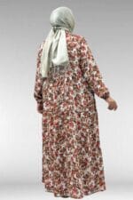 62008 Büyük Beden Yarım Patlı Hakim Yaka Elbise - Çiçek Desen Kahve - Large Moda - Görsel 5