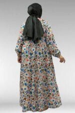 Büyük Beden Yarım Patlı Hakim Yaka Elbise - Desenli Taş - 62008 - Görsel 6