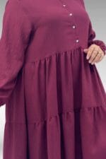 Büyük Beden Yarım Patlı Hakim Yaka Elbise - Bordo - 62008 - Görsel 2