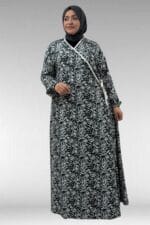 Büyük Beden Desenli Namaz Elbisesi - Siyah Desenli - 62014 - Görsel 4