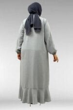 Büyük Beden Volanlı Fırfırlı Keten Ferace Elbise - Gri - 56010 - Görsel 6