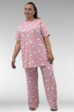 Büyük Beden Kısakol Desenli Pijama Takımı - Kedi Desenli - 67801 - Görsel 3