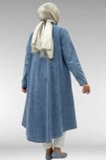 68023 Büyük Beden Mevlana Kesim Tensel Kot Gömlek -  Kar Yıkama Mavi - Large Moda - Görsel 5