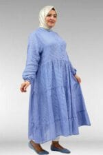 Büyük Beden Eteği Parçalı Pitikare Tunik - Pitikare Saks - 68041 - Görsel 3