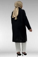 68037 Büyük Beden Aksesuar Detaylı Keten Tunik - Siyah - Large Moda - Görsel 5