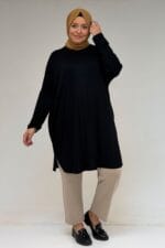 38111 Büyük Beden Basic Penye Tunik - Siyah