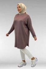 Büyük Beden Basic Penye Tunik - Vizon - 38111 - Görsel 4