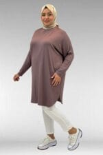Büyük Beden Basic Penye Tunik - Vizon - 38111 - Görsel 5
