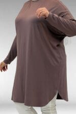 Büyük Beden Basic Penye Tunik - Vizon - 38111 - Görsel 2