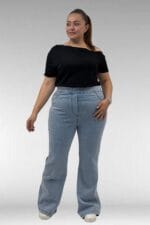 Büyük Beden İspanyol Paça Kot Pantolon - Kar Yıkama Buz Mavi - 9137-22 - Görsel 2