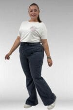 9137-22 Büyük Beden İspanyol Paça Kot Pantolon - Kar Yıkama Lacivert - Large Moda - Görsel 2