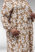 Büyük Beden Eteği Fırfırlı Mango Tunik - Yaprak Desen Taba - 68040 - Görsel 2