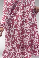 68040 Büyük Beden Eteği Fırfırlı Mango Tunik - Yaprak Desen Pembe - Large Moda - Görsel 2
