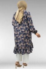 Büyük Beden Eteği Fırfırlı Mango Tunik - Etnik Desen Lacivert - 68040 - Görsel 5