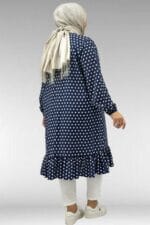 Büyük Beden Eteği Fırfırlı Mango Tunik - Lacivert Puantiyeli - 68040 - Görsel 4