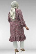 Büyük Beden Eteği Fırfırlı Mango Tunik - Etnik Desen Pudra - 68040 - Görsel 5