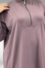 67014 Büyük Beden Parçalı Yakalı Fermuarlı Pantolonlu Penye Takım - Vizon - Large Moda - Görsel 2