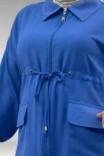 67047 Büyük Beden Yakada Ve Cepte Taş Detaylı Pantolonlu Takım - İndigo - Large Moda - Görsel 2