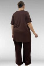68504 Büyük Beden Kısakol Baskılı Penye Tunik - Kahve - Large Moda - Görsel 4