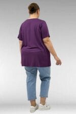 68504 Büyük Beden Kısakol Baskılı Penye Tunik - Mürdüm - Large Moda - Görsel 4