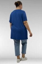 68504 Büyük Beden Kısakol Baskılı Penye Tunik - İndigo - Large Moda - Görsel 4