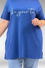 68504 Büyük Beden Kısakol Baskılı Penye Tunik - İndigo - Large Moda - Görsel 2