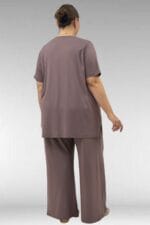 68504 Büyük Beden Kısakol Baskılı Penye Tunik - Vizon - Large Moda - Görsel 4