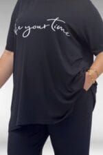 68504 Büyük Beden Kısakol Baskılı Penye Tunik - Siyah - Large Moda - Görsel 2